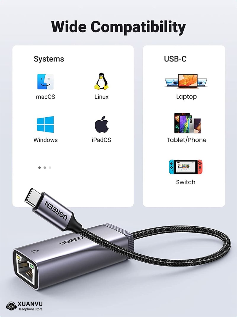 Cáp chuyển USB Type-C sang Lan 10/100/1000Mbps Ugreen 40322 khả năng tương thích rộng