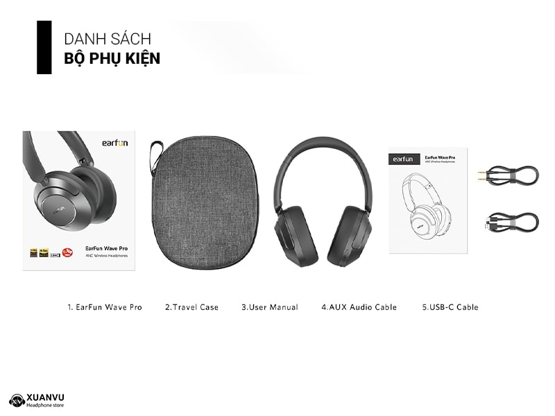 Tai nghe bluetooth EarFun Wave Pro danh sách bộ phụ kiện