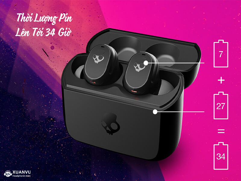 Tai Nghe True Wireless Skullcandy Mod thời lượng pin