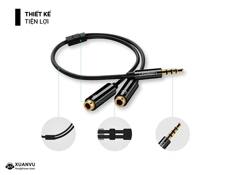 Cáp chia Audio Ugreen 3.5mm ra 2 đầu 3.5mm Loa và Mic 30620