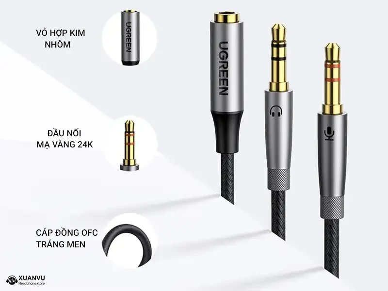 Cáp chữ Y gộp Mic & Loa sang tai nghe có Mic Ugreen 50255 độ hoàn thiện