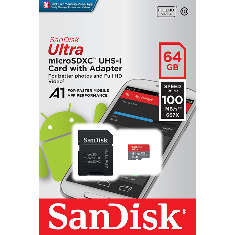 Thẻ nhớ microSD SanDisk Ultra 64GB C10 hiệu năng cao