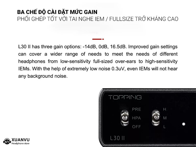 Topping L30 II Headphone amplifier/Pre-amp cài đặt mức gain