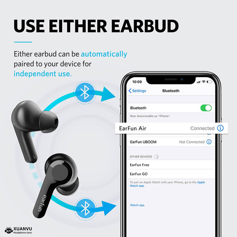 Tai nghe True Wireless EarFun Air Pro kết nối độc lập một bên tai