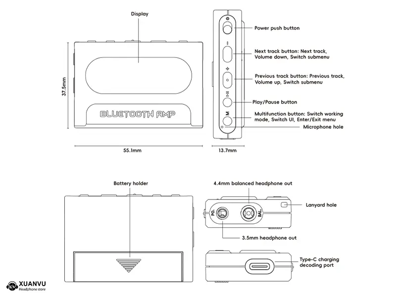 Bluetooth DAC/AMP FiiO Retro Nano thiết kế 3