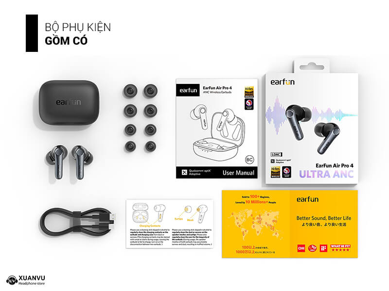 Tai nghe True Wireless EarFun Air Pro 4 bộ phụ kiện