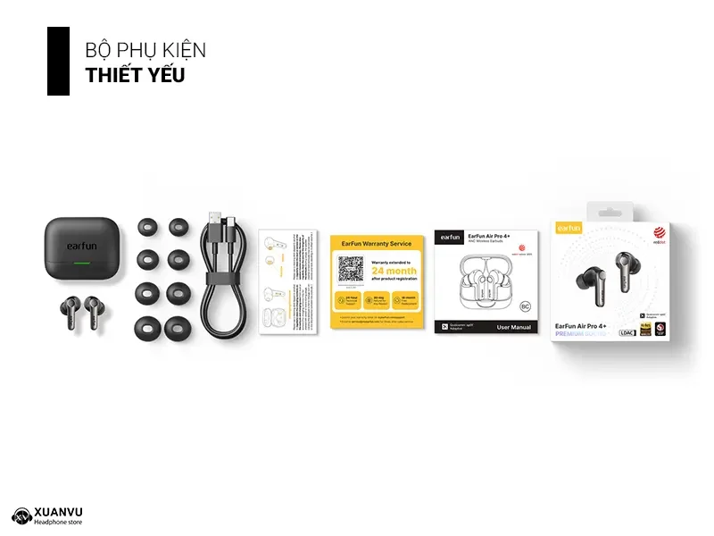 Tai nghe bluetooth Earfun Air Pro 4+ bao bì và phụ kiện