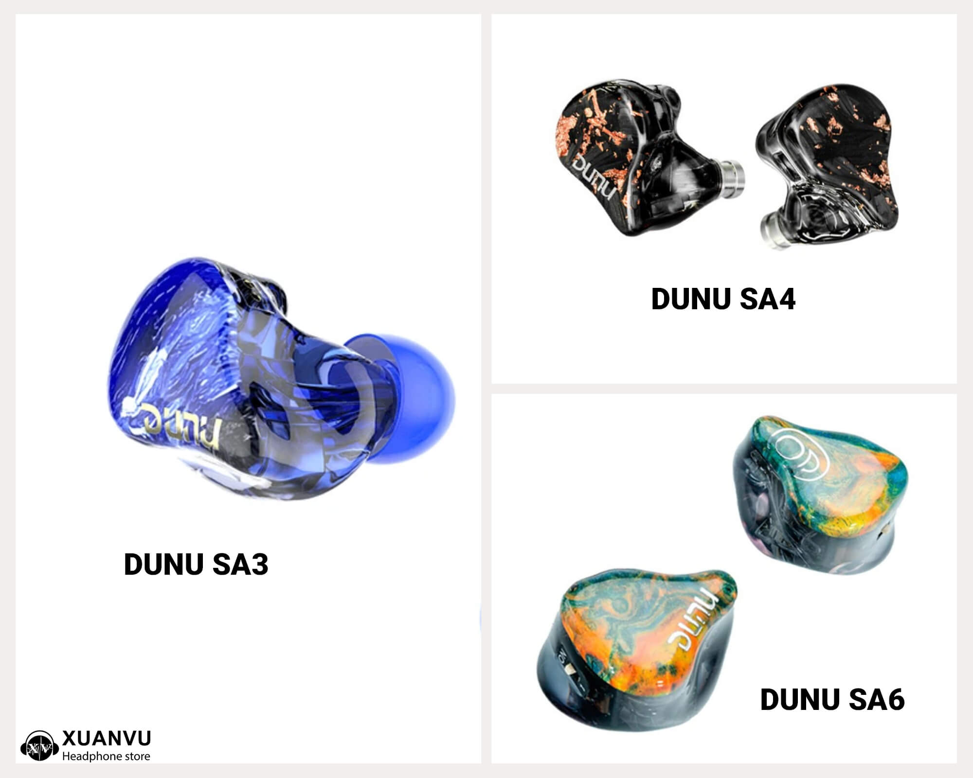 so sánh tai nghe Dunu SA3, Dunu SA4 và Dunu SA6 thiết kế