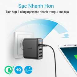  Sạc Anker 4 cổng có 1 cổng Quick Charge 3.0 Model A2040