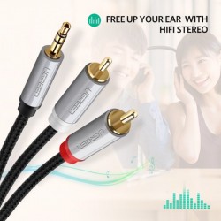 Cáp Audio 3.5mm to 2 đầu RCA 1M5 Ugreen 40842